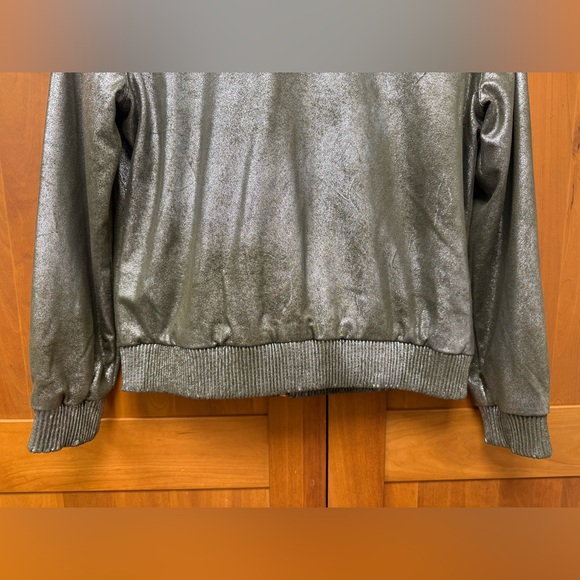 Rebecca Elliot Metallic Green Silver Bomber Jacket size SM excellent condition! - Picture 2 of 13
